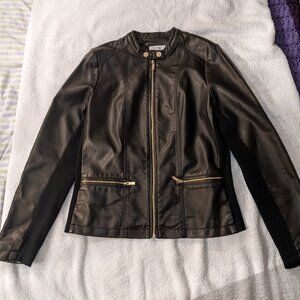 Calvin Klein Vegan Leather Moto Jacket - Gold Hardware - Medium
